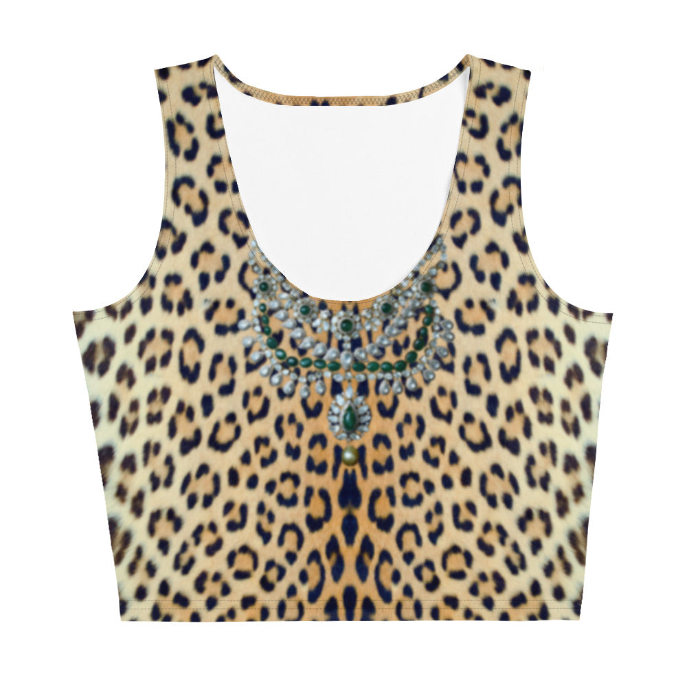 Women Set Crop Top in Leopard with Necklace