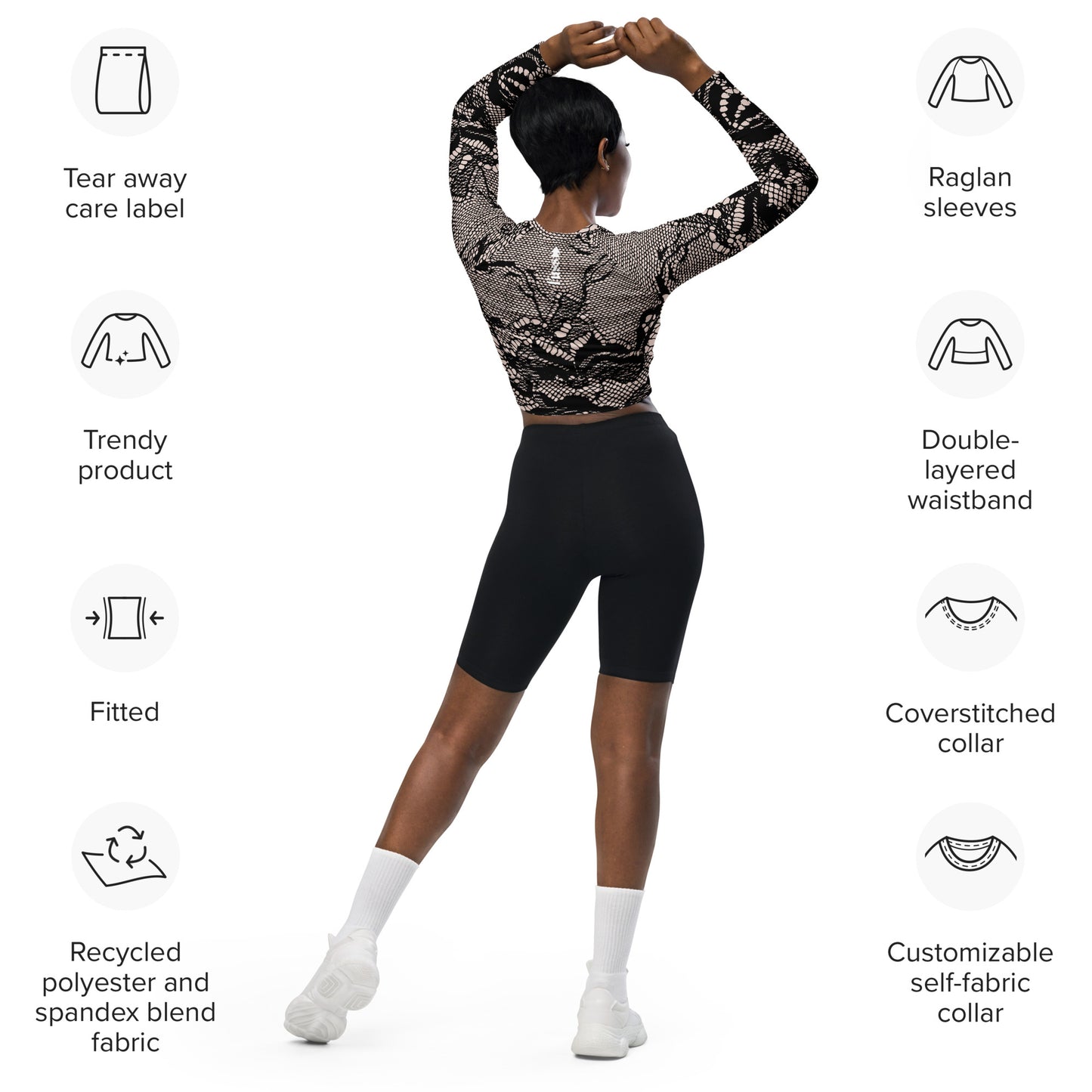 Women Eco Long-sleeve Crop Top in Lace
