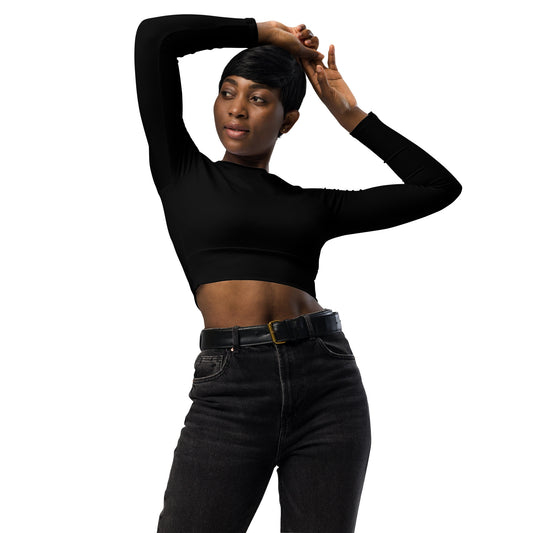 Eco Long-sleeve Swim Crop Top in Black