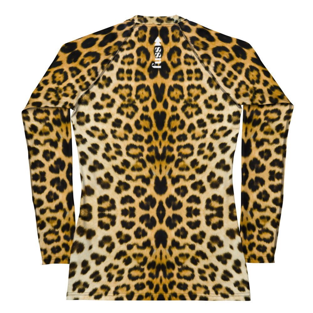 Women's Set Long Sleeve Swim Top in Leopard With Necklace