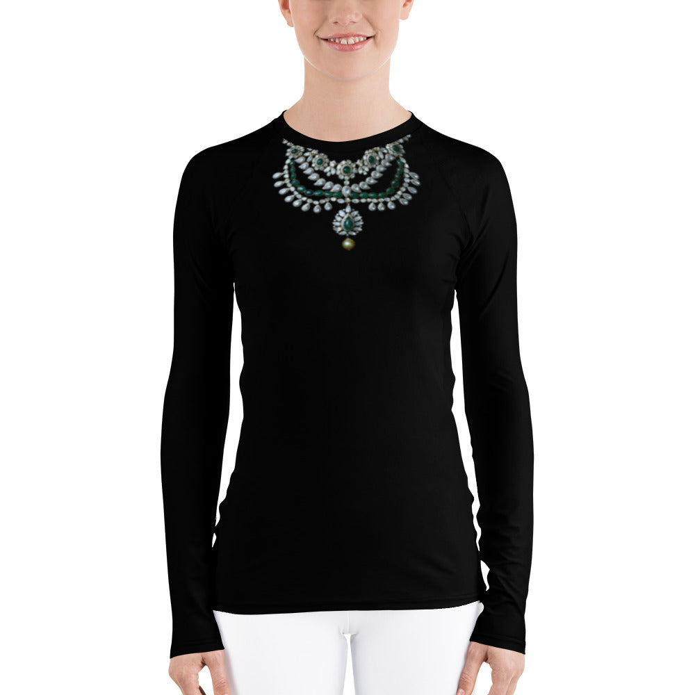 Women's Long sleeve Swim Top in Black with Necklace
