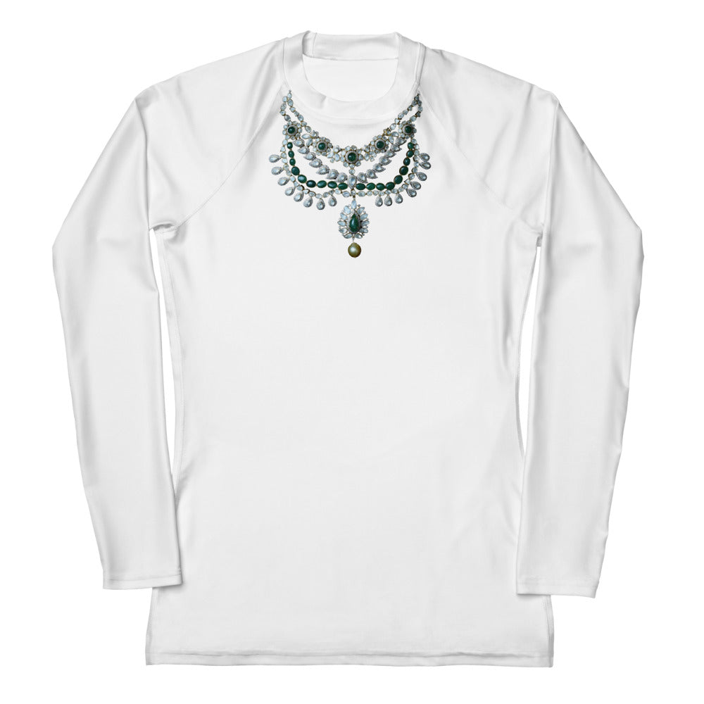 Women's Swim Long Sleeve Top in White with Necklace