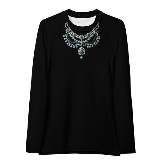 Women's Long sleeve Swim Top in Black with Necklace