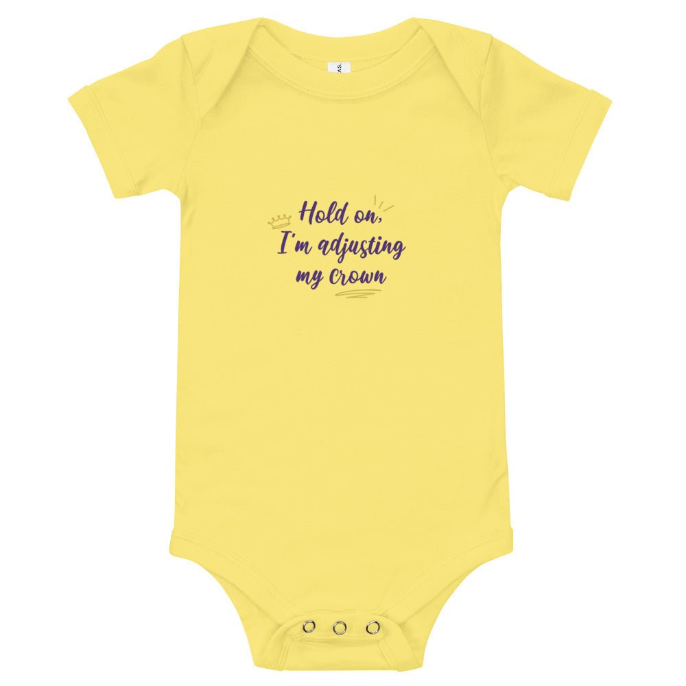 Baby T-shirt Bodysuit In Hold On I'm Adjusting My Crown - fussforward