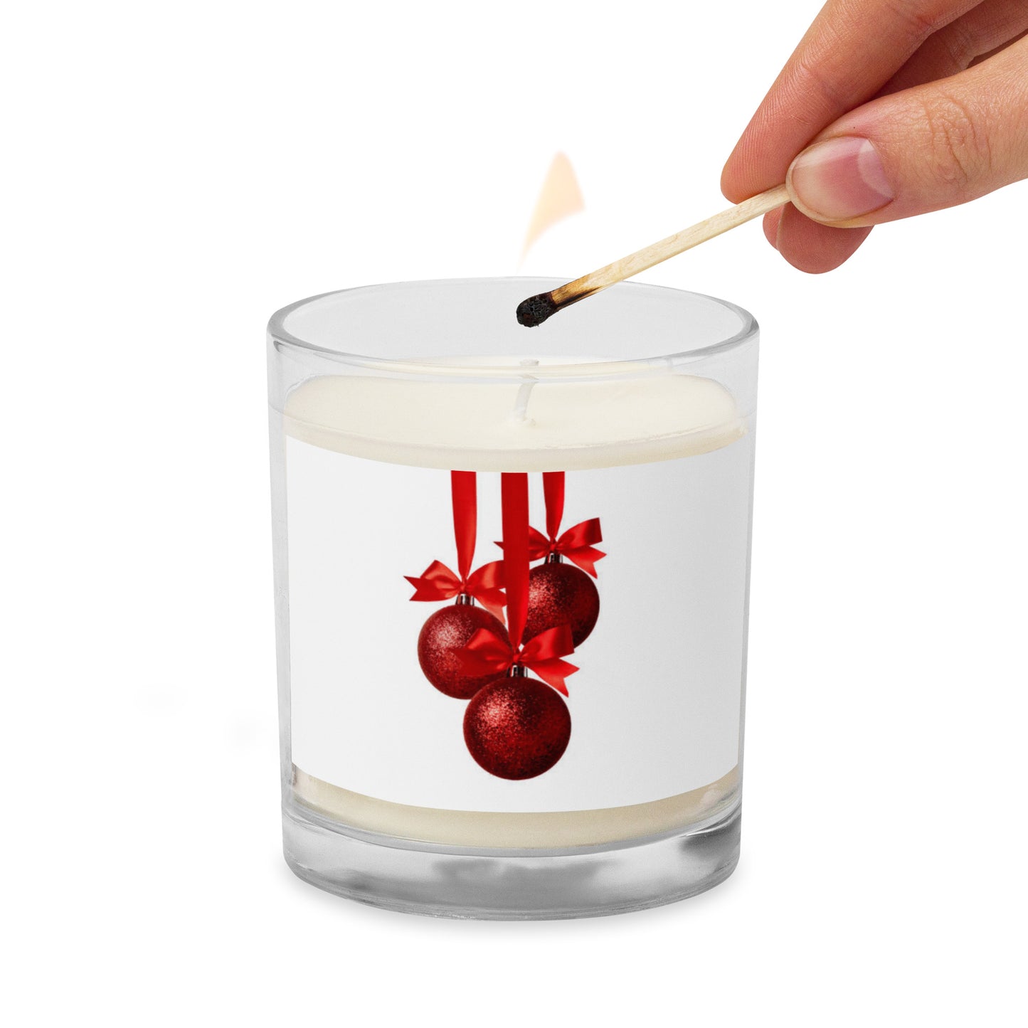 Holiday Candle Gift in Red Ornaments
