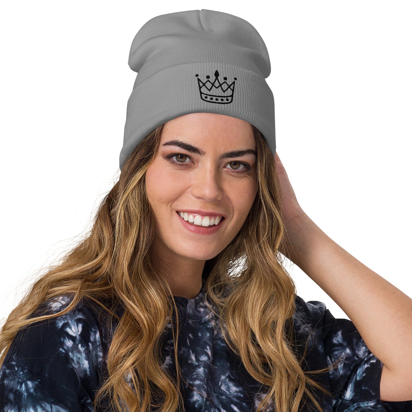 Embroidered Beanie in Crown