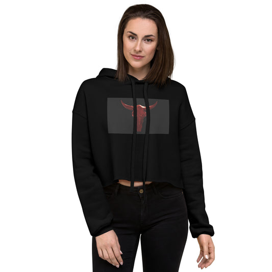 Women Graphic Crop Cotton Hoodie in Red Horn