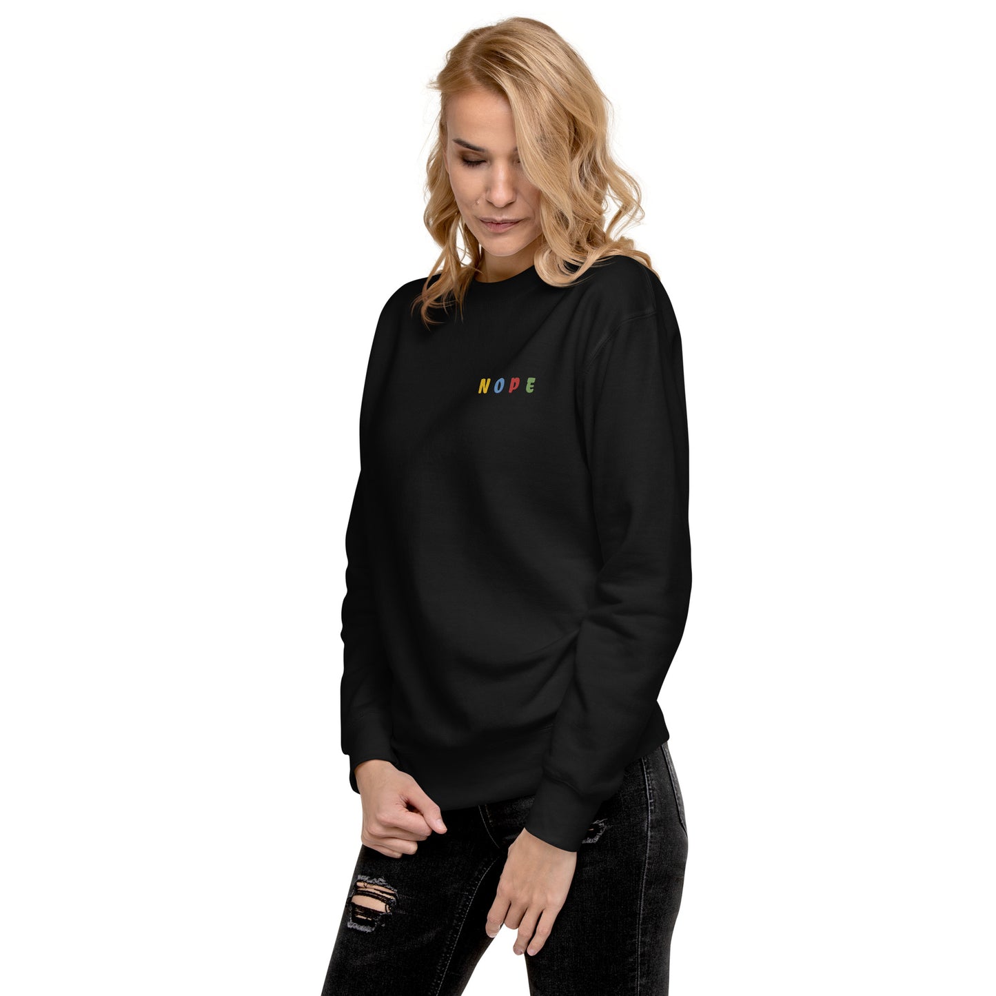 Unisex Premium Sweatshirt In Nope Embroidery