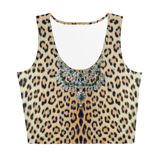 Women Set Crop Top in Leopard with Necklace