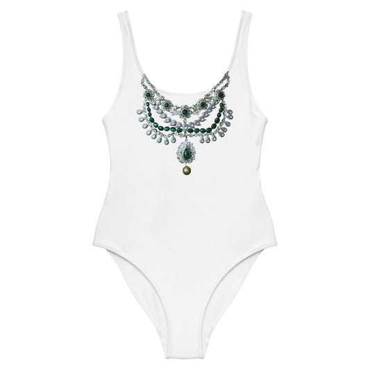 Women One-Piece Swimsuit In White with Necklace