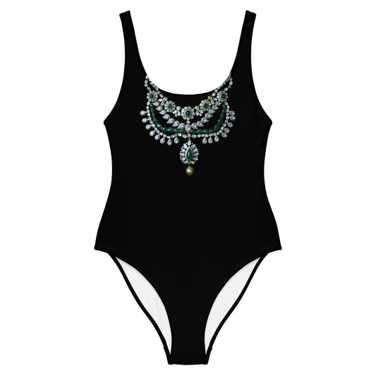 Women One-Piece Swimsuit in Black with Necklace