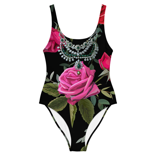 Women One-Piece Swimsuit in Floral with Necklace