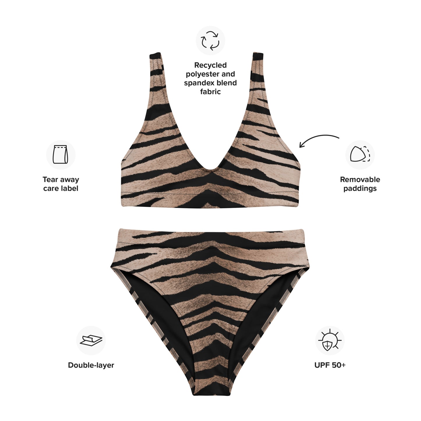 Women Swimwear Eco Recycled Padded Bikini Top In Tiger