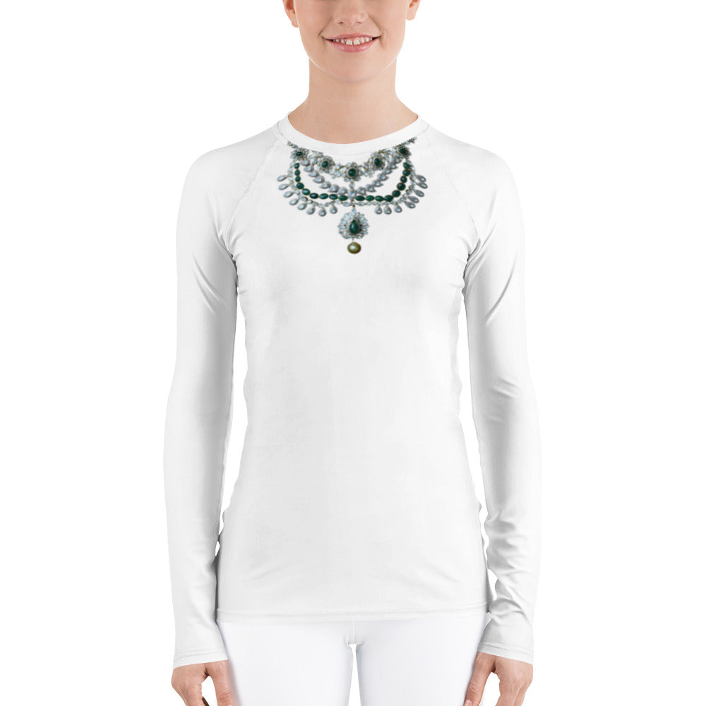 Women's Swim Long Sleeve Top in White with Necklace