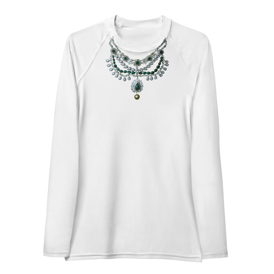 Women's Swim Long Sleeve Top in White with Necklace