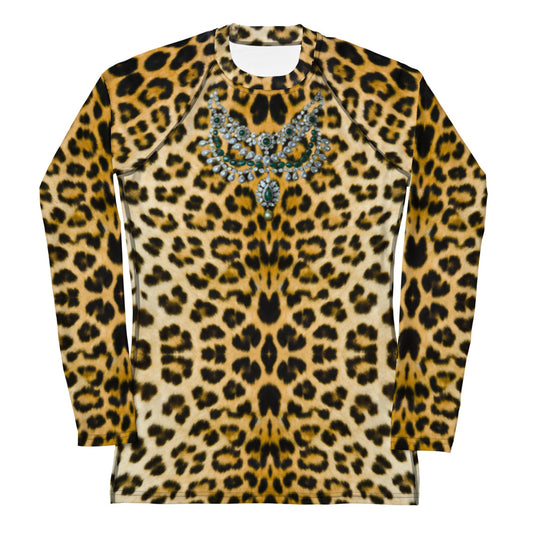 Women's Set  Long Sleeve Swim Top in Leopard With Necklace